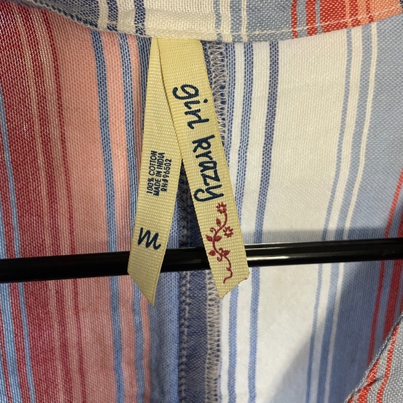 Girl Krazy Cropped Blouse Bell Flared Sleeves Stripped Front Button/Tie Size M - Picture 7 of 7